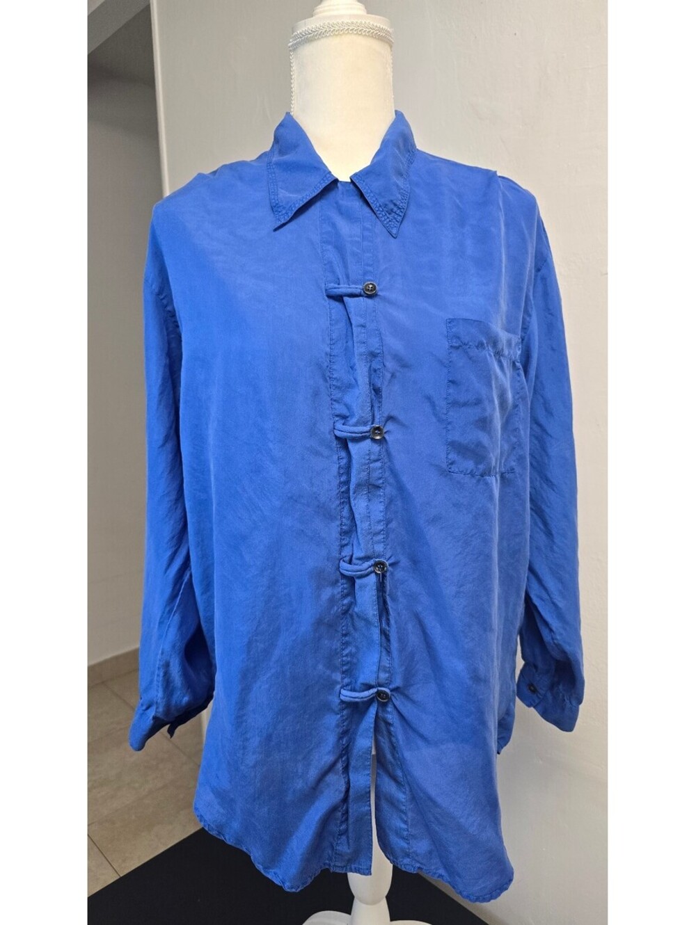 Jonathan Martin 100% Silk Blue Button Front Blouse Shirt Women’s S